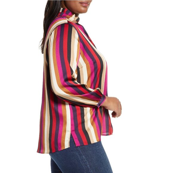 Vince Camuto Mayfair Stripe Ruffle Neck Blouse - Picture 2 of 7